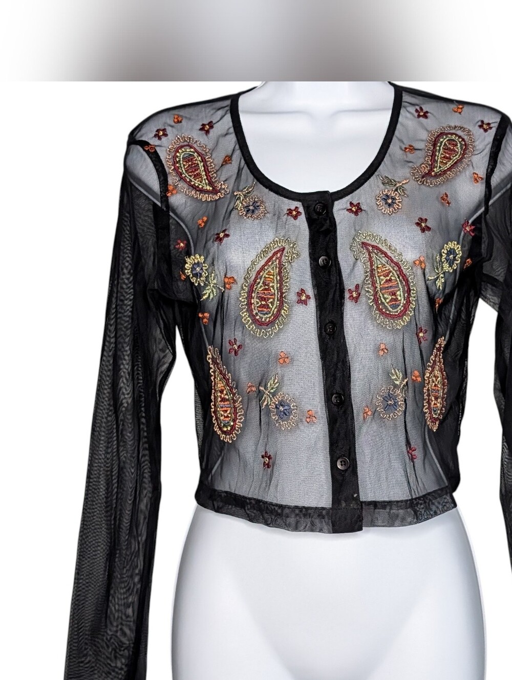 HerStyle Womens Small Mesh Vintage Top Boho Witchy Whimsigoth Grunge Y2K Vamp